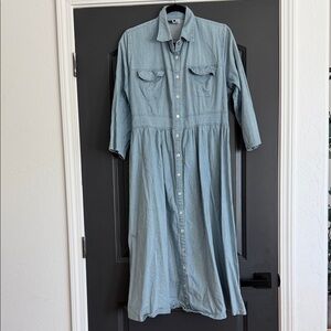 Dainty Jewells Chambray Denim Button-Front Midi Dress